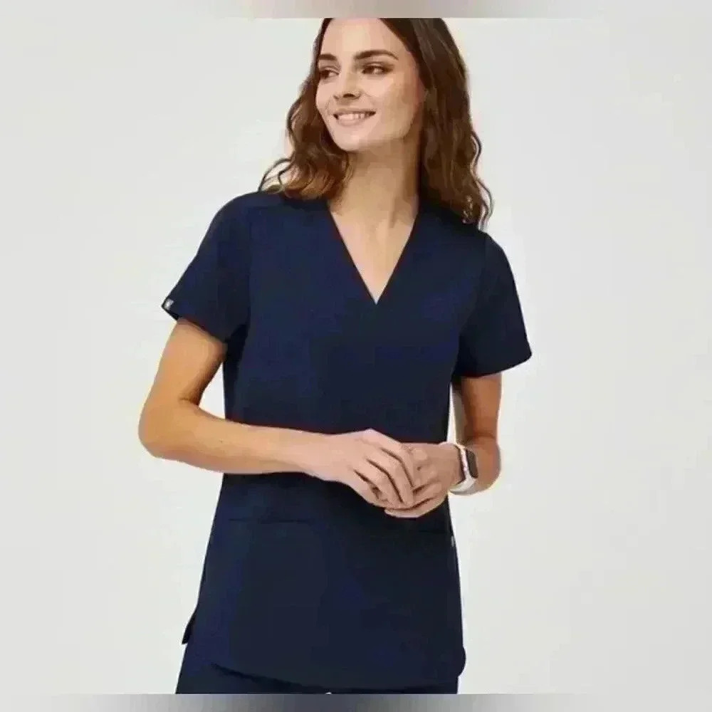 FIGS Technical Collection Womens Casma Three Pocket Scrub Top Navy Blue Size S